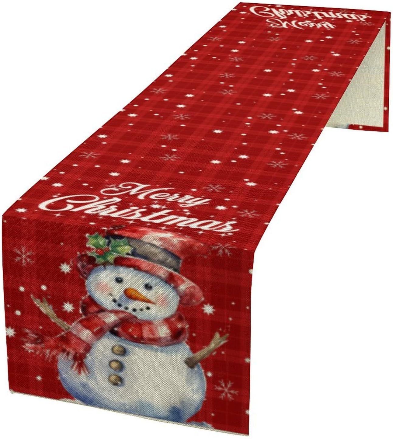 Christmas Table Runner,Christmas Snowman Snowflakes Winter Seasonal Table Cloth Kitchen Dining Table Decoration for Home Party Decor 13x36 Inch