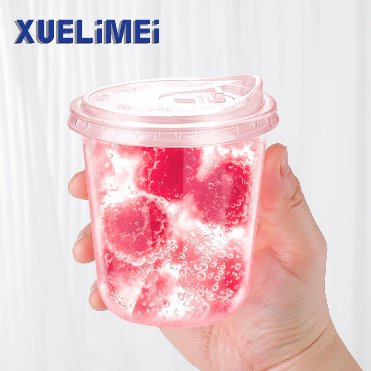 12oz Disposable Stemless Glasses With Strawless Sip Lids,PET Disposable Drinking Cups,Clear Plastic Wine Glasses for Parties Birthday,Wedding,Meeting,Christmas Party Supplies. (100, Pink)