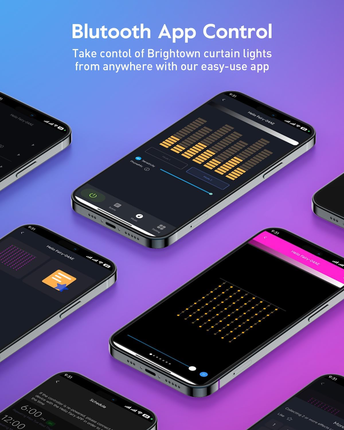 Brightown Smart Curtain String Lights - 9.8ft 300 LED Fairy Lights with APP Remote, 8 Modes, USB Powered Waterproof Christmas Hanging Lights for Bedroom Wedding Party, Multicolor