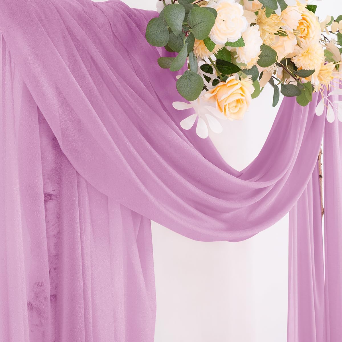 Socomi Purple Sheer Wedding Arch Draping Fabric 29" x 20Ft 4 Panels Outdoor Curtain Drapes Extra Long for Bridal Baby Shower Ceremony Birthday Party Decor