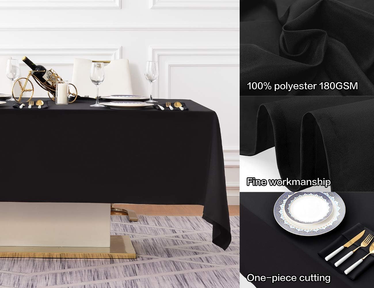 Surmente 2 Pack Black Tablecloth 60 x 102-inch Rectangular Polyester Table Cloth for Weddings, Banquets, or Restaurants