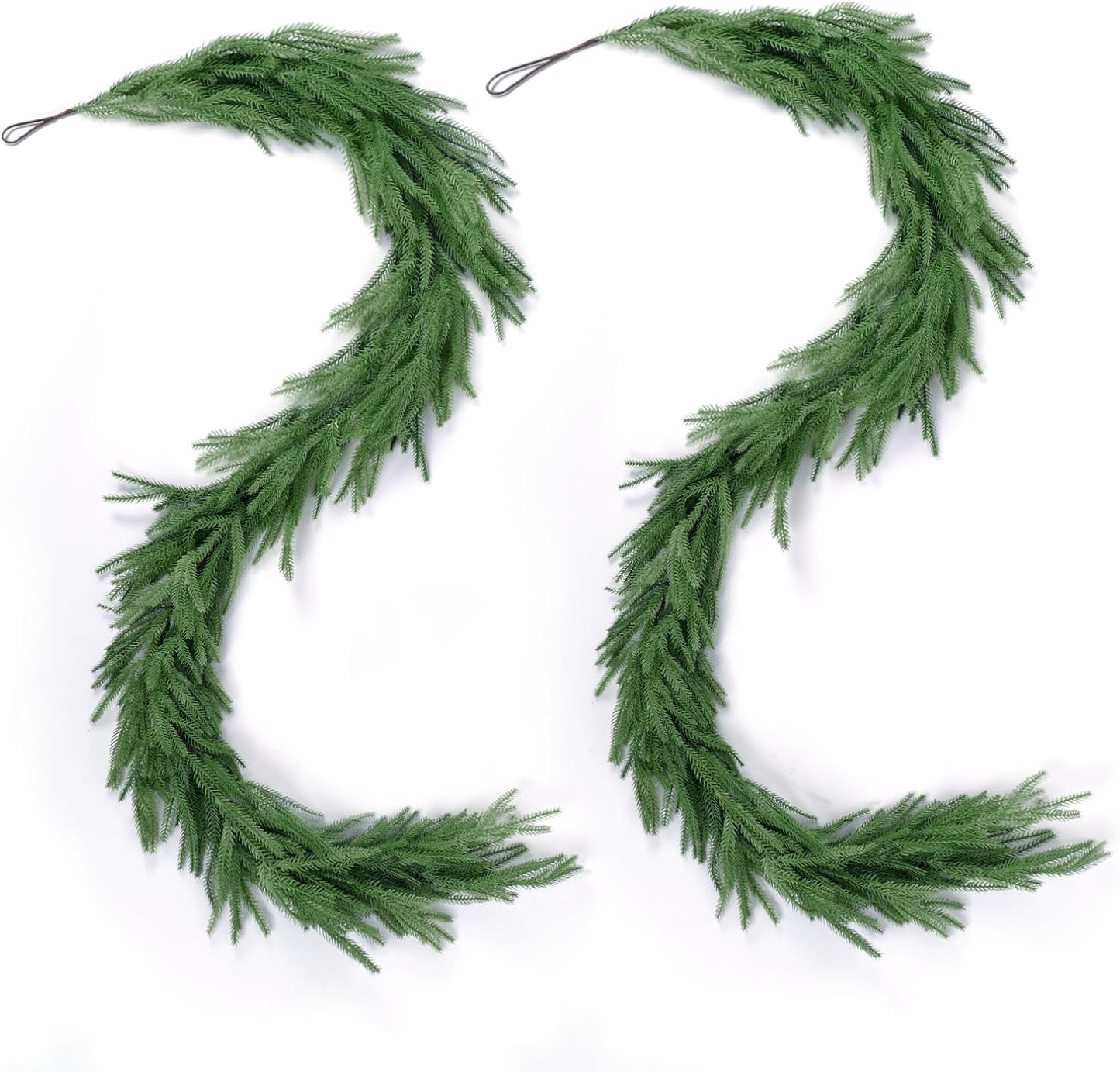 2 Pack Christmas Norfolk Pine Garlands 9FT, Real Touch Artificial Greenery Garland – Full Evergreen Pine Garland for Mantle, Fireplace, Table, Wall, Stairs & Outdoor Holiday Décor