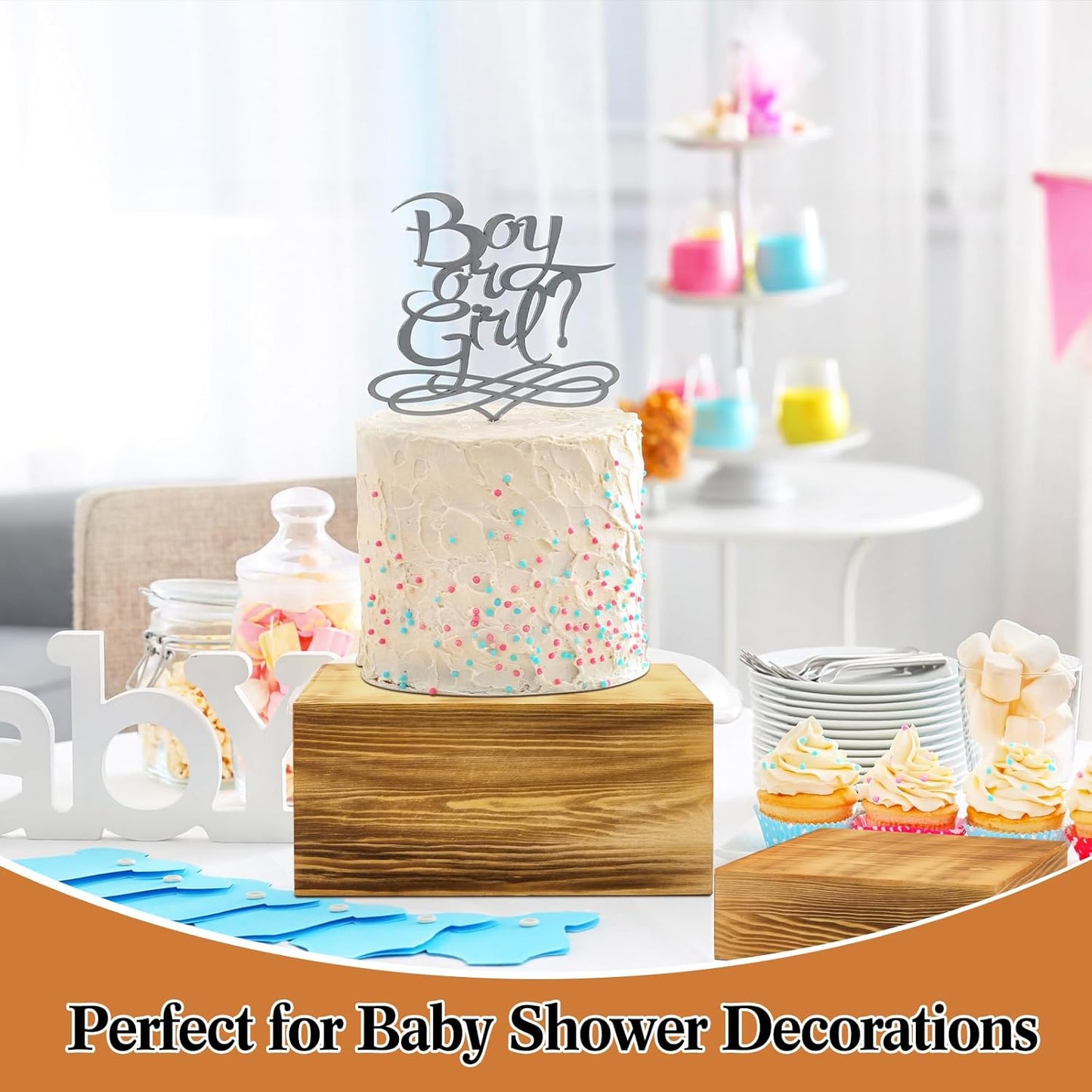 Roowest Set of 4 Wood Display Risers Rustic Cupcake Stand Rustic Wood Cake Stands Wooden Stackable Display Box for Dessert Wedding Birthday Christmas Village Party Decoration(Rustic Brown)