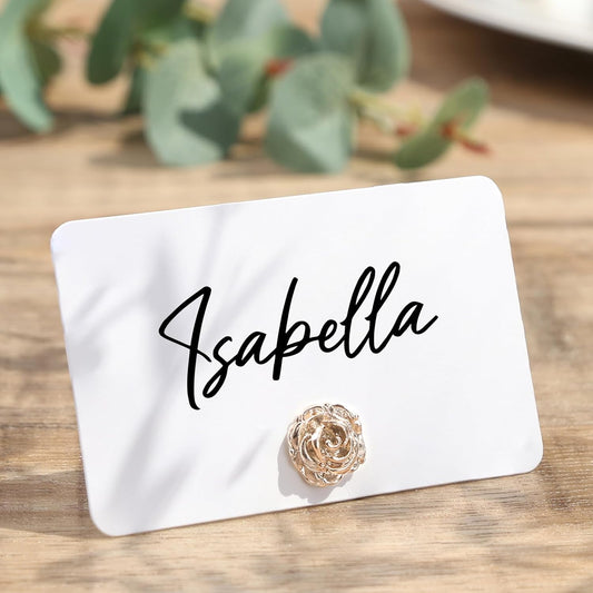 UNIQOOO 24Pcs Decorative Rose Floral Place Card Holders Bulk, Luxury Gold Metal Name Card Stands Set, for Wedding Table Setting, Business Card, Name Tag, Party Food Labels