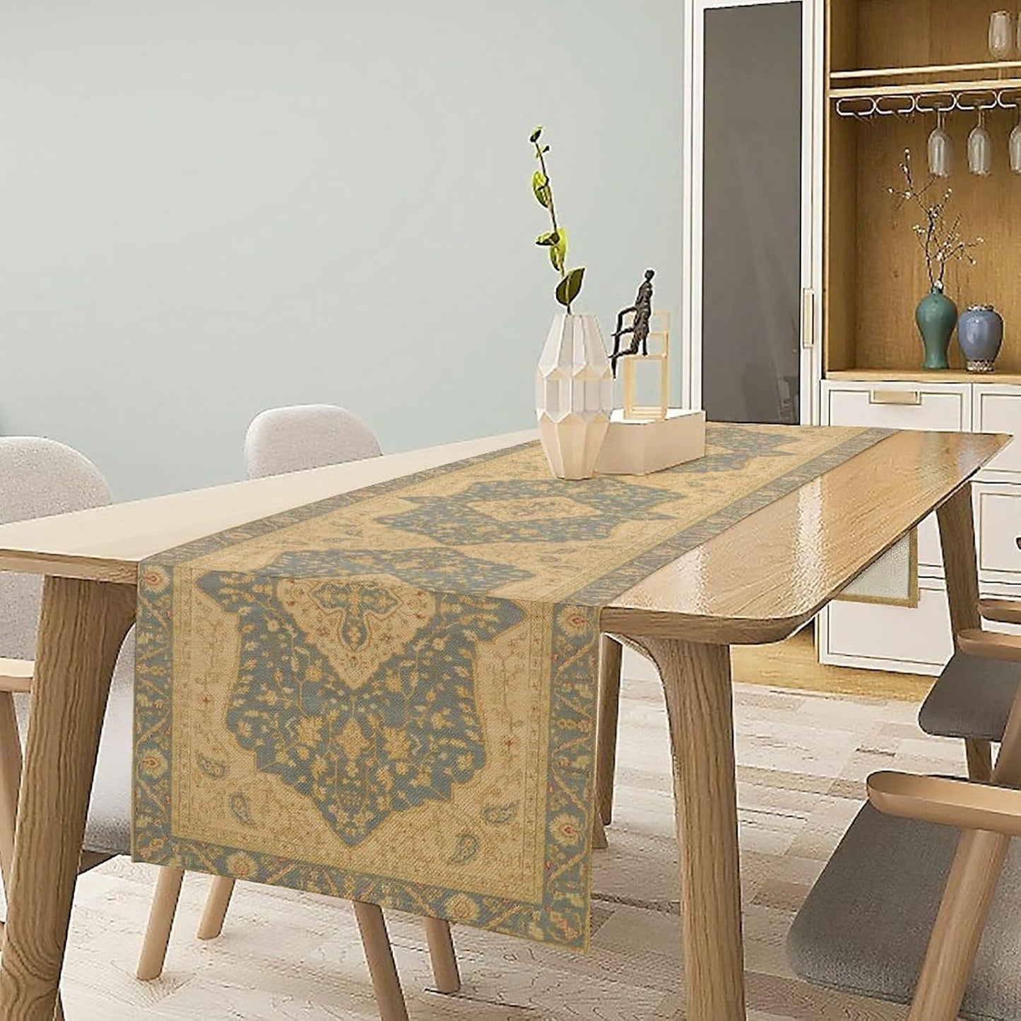 Boho Table Runner,Vintage Geometric Traditional Textured Rustic Farmhouse Bohemia for Home Farmhouse Kitchen Table Dining Coffee Room Garden Party Wedding Decor 13x120in