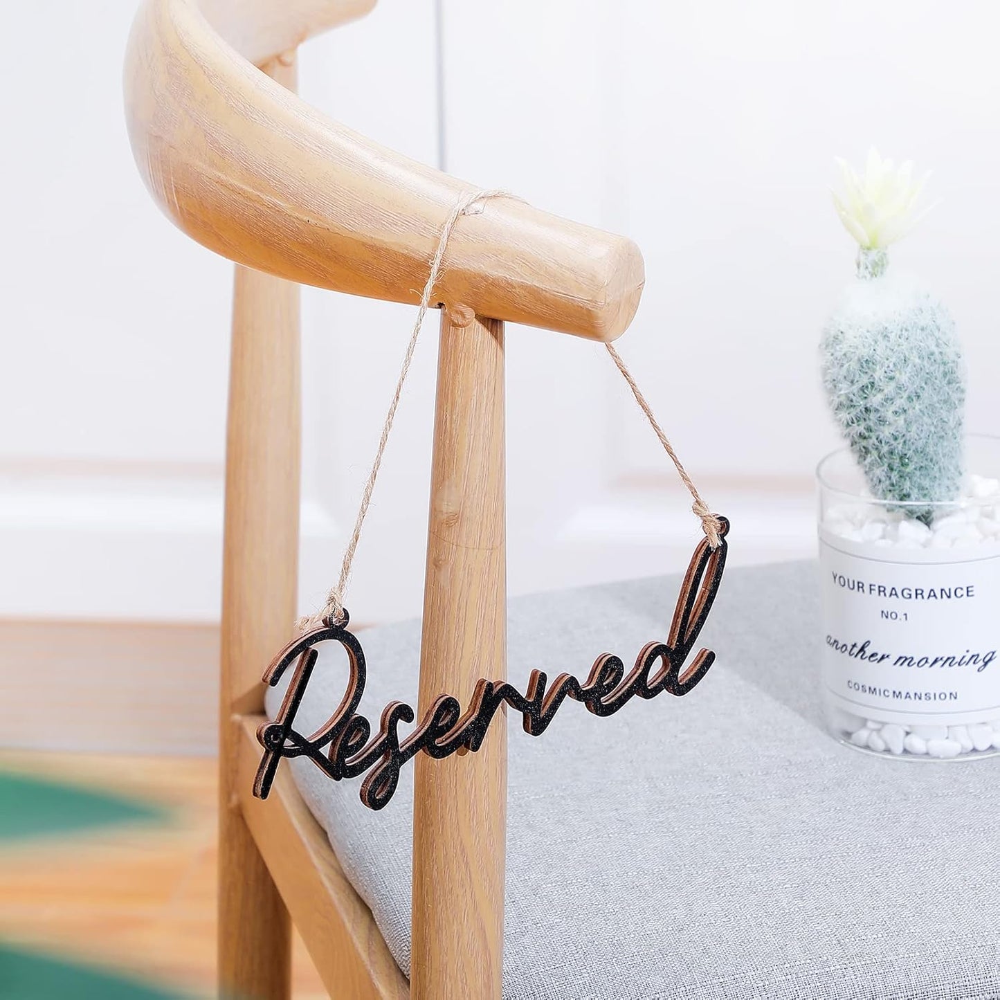 12 Pcs Reserved Seating Signs for Wedding Chairs Hanging Wooden Rustic Reserved Row Signs with Rope Wooden Tag for Wedding Church Pews Restaurant(Black)