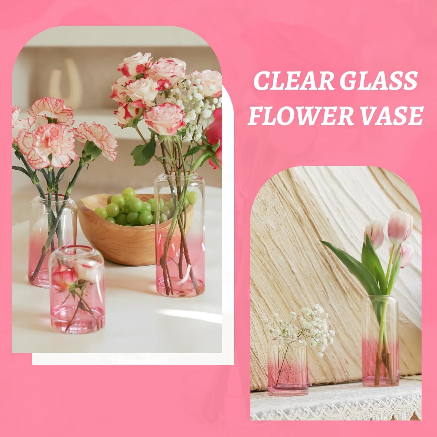 24Pcs Pink Bud Vases, Glass Flower Vase for Centerpieces, Small Vases for Flowers, Decor Centerpiece for Bathroom, Decorative Vases for House Warming