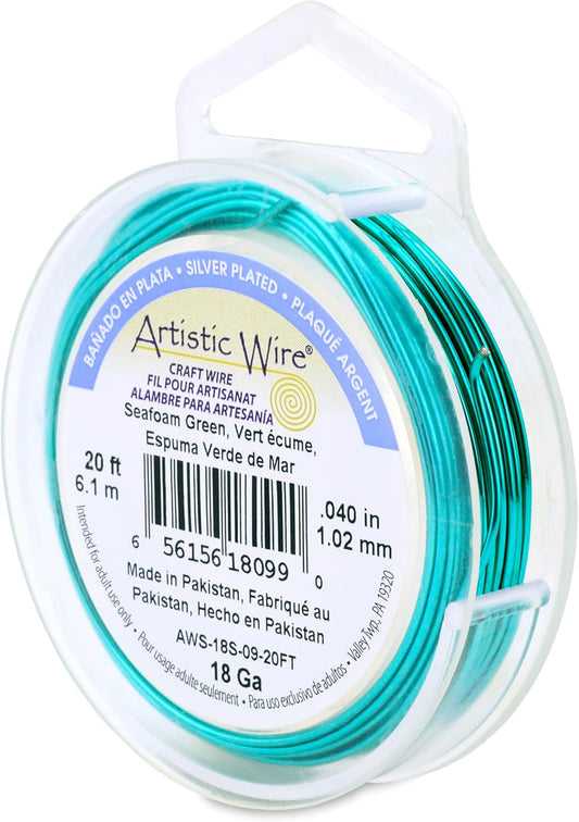 Artistic Wire, 18 Gauge Silver Plated Tarnish Resistant Colored Copper Craft Wire, Seafoam Green, 20 ft