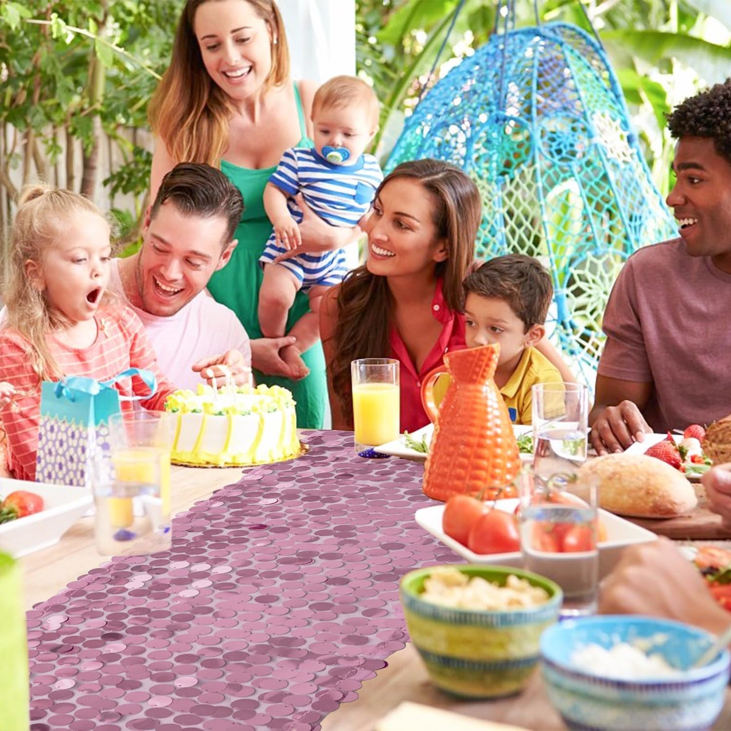 VHH Sequin Table Runner 12 x 108 inches Pink Table Runner, Glitter Runner for Party Wedding Birthday, Party Spring Easter Rustic, Birthday Supplies Decorations (1 Pack).