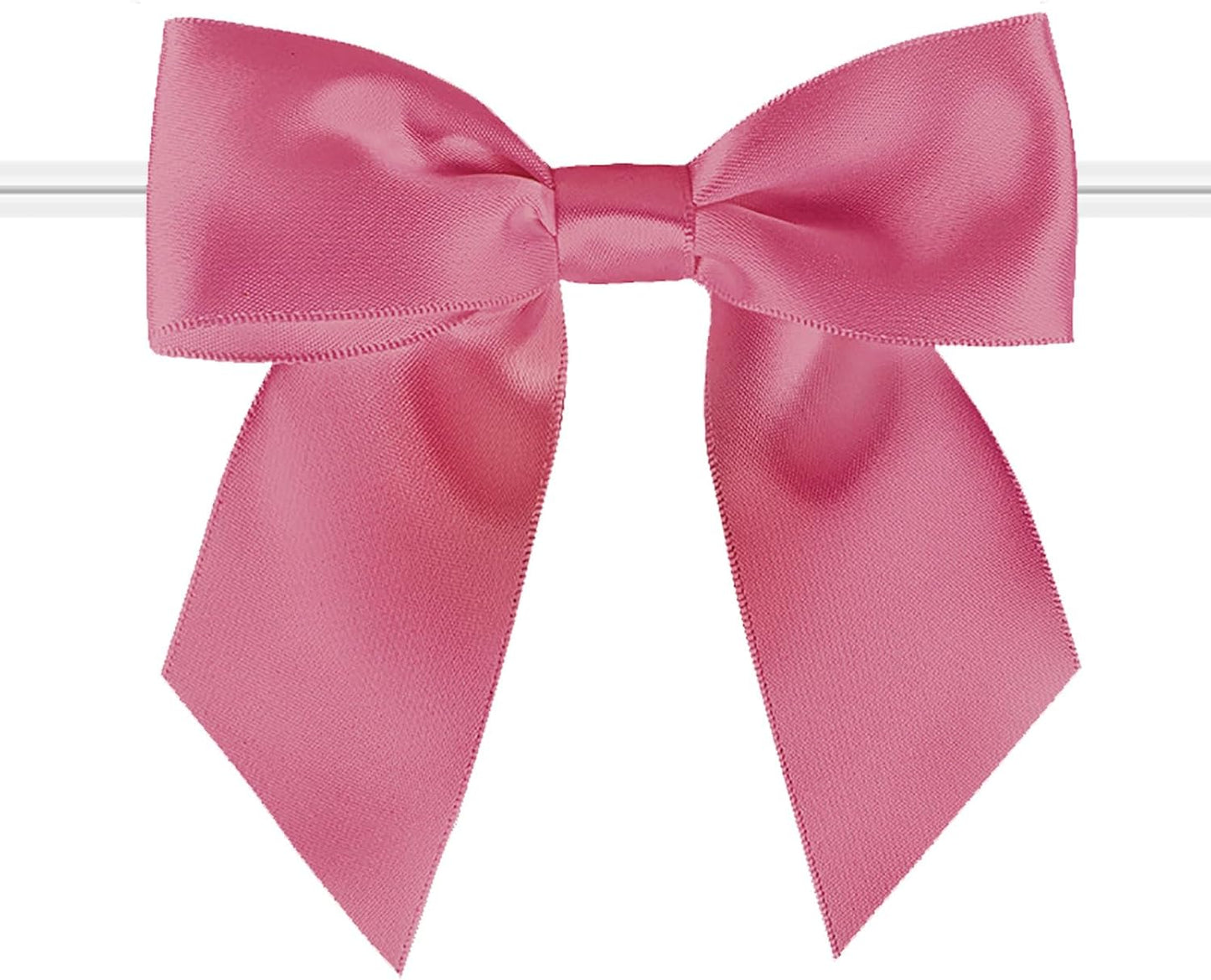 114 Pack Twist Tie Bows for Treat Bags 3" Hot Pink Satin Ribbon Bows for Package Craft, Gift Wrapping Decoration, Candy Bags, Bakery Bags, Wedding, Baptism, Tableware Decor Party Decoration