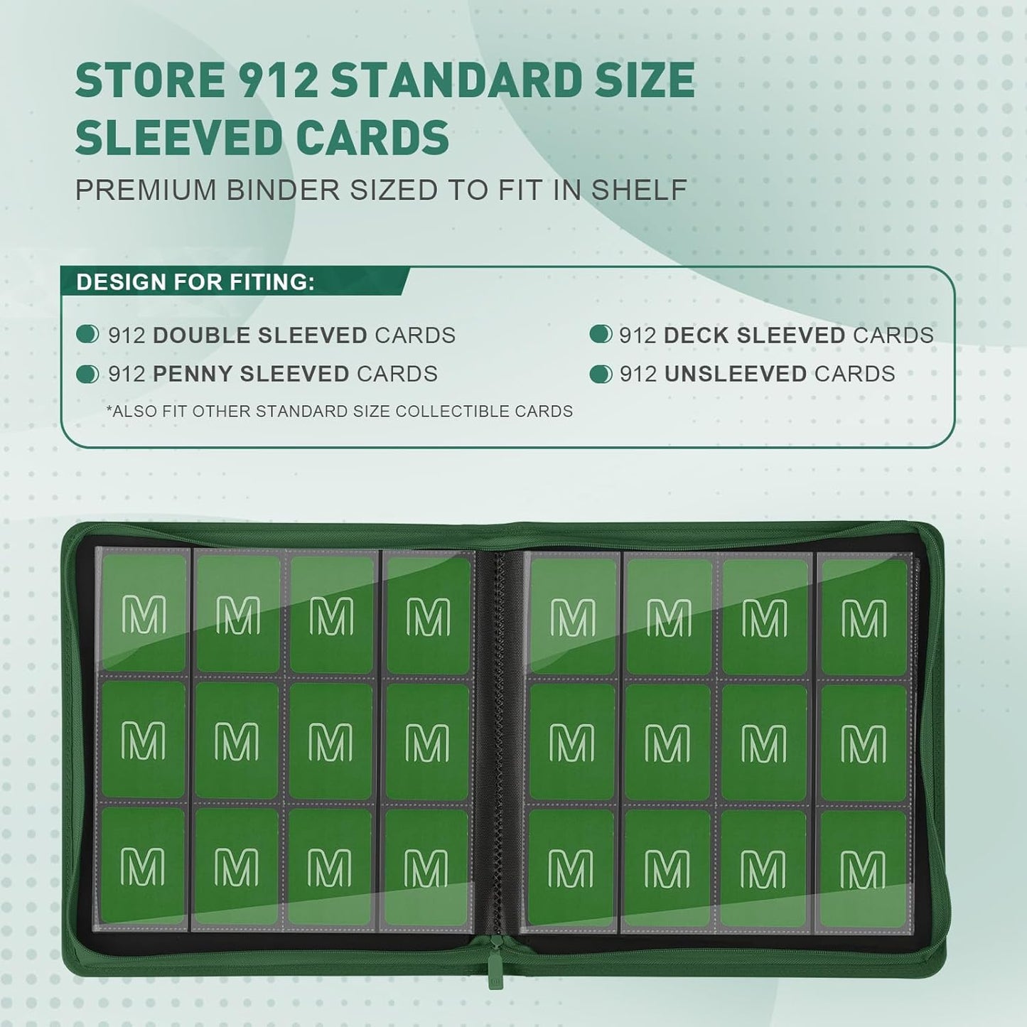 Premium Card Binder 12 Pocket for 720 Pockets Trading Card Binder, PU Zipper Card Collection Album, Sturdy Side-Loading Card Book Holder for MTG, TCG, Game Cards, Sports Cards