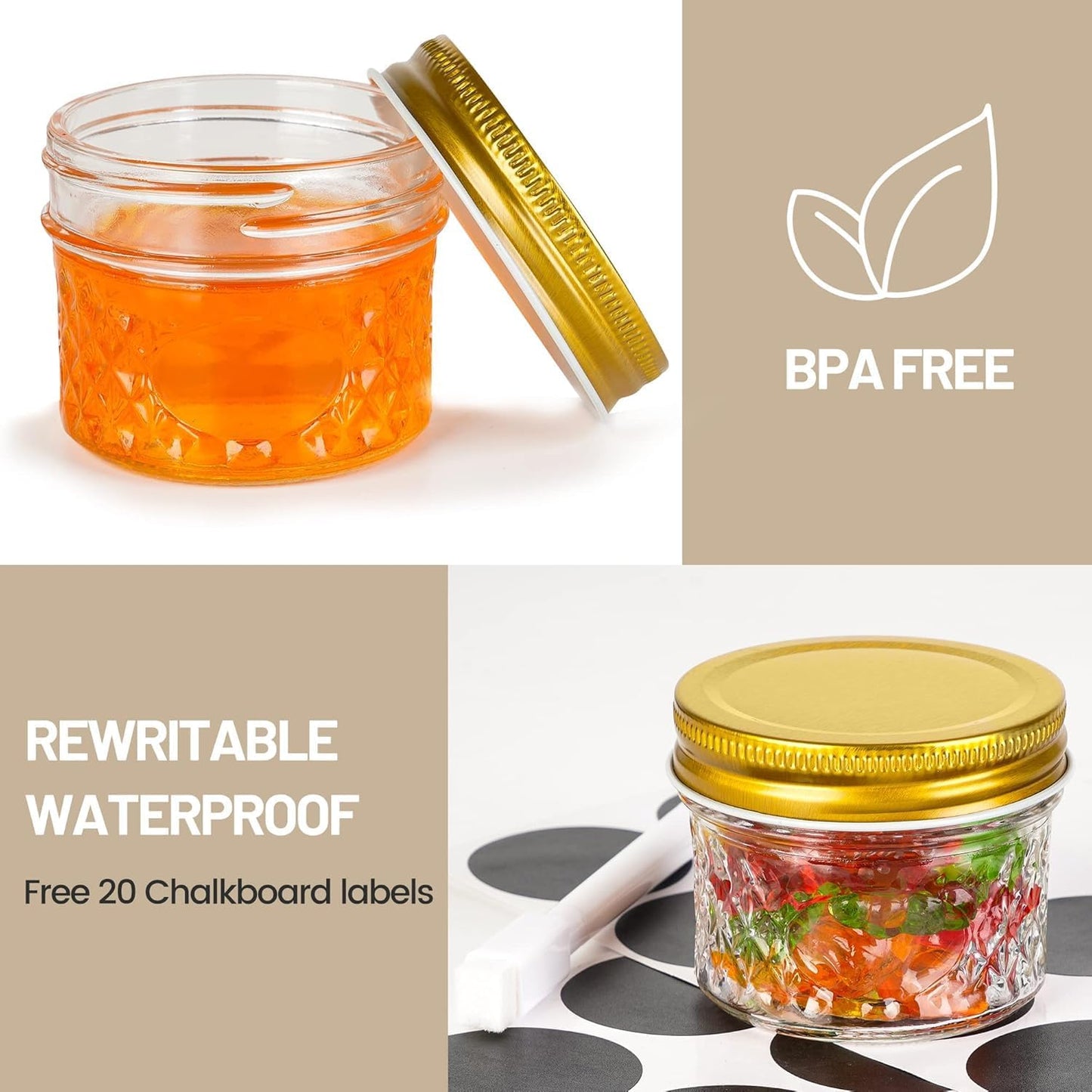 asika Mini Mason Jars, 4 oz Mason Jars With Lids,12 PACK Small Glass Jars Ideal for Food Storage, Jam, Spice,Candle,Honey,Wedding Favors