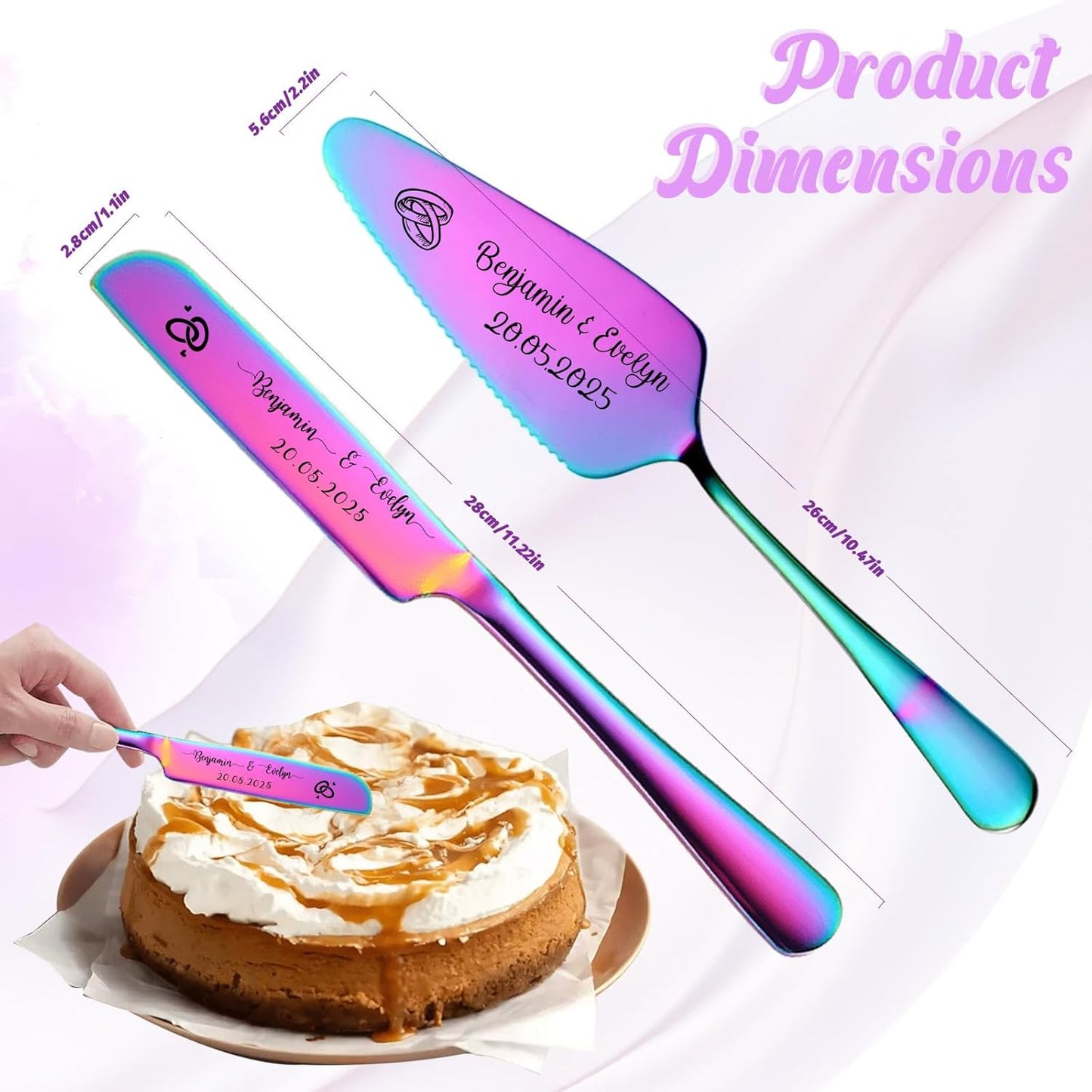 Custom Wedding Cake Knife and Server Set,Personalised Cake Serving Kit,Engraved Cake Cutting Set for Wedding,Personalized Gift for Anniversary, Valentine's Day Birthday or Christmas