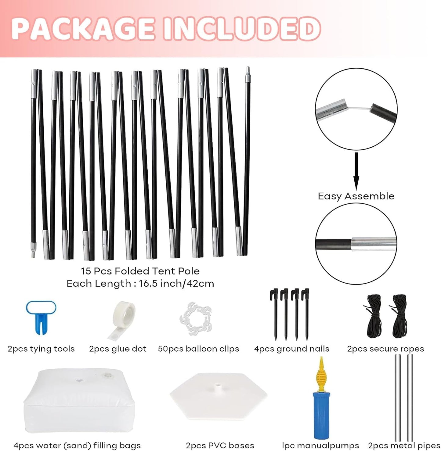 Paready Black Balloon Arch Stand Kit, Adjustable Balloon Arch Stands for Floor Garden Arbors, Balloons Arch Kit with Base Support Backdrop for Birthday Wedding Baby Shower Graduation Arbors Photo