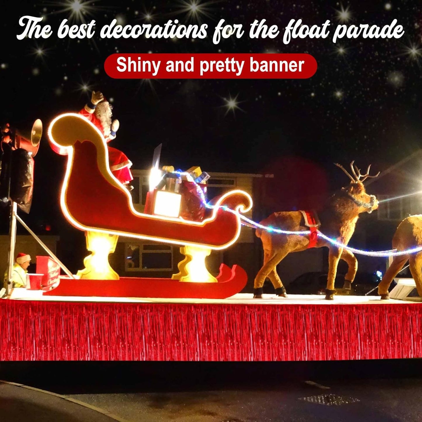 6 Pack 10 Ft Red Foil Fringe Garland Metallic Streamers Tinsel Banner Wall Hanging Garland Backdrop for Parade Floats, Halloween, Christmas, Thanksgiving, New Year Party Decorations