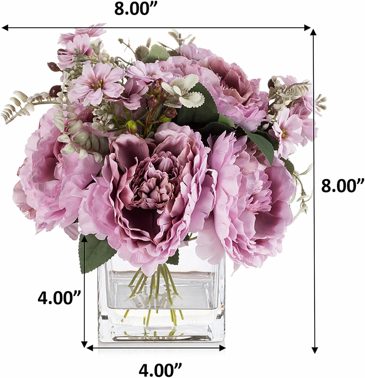 ENOVA FLORAL Artificial Flower Arrangement with Vase,Mixed Artificial Silk Peony Flower in Vase for Decoration Home Office, Wedding Centerpiece (Purple)