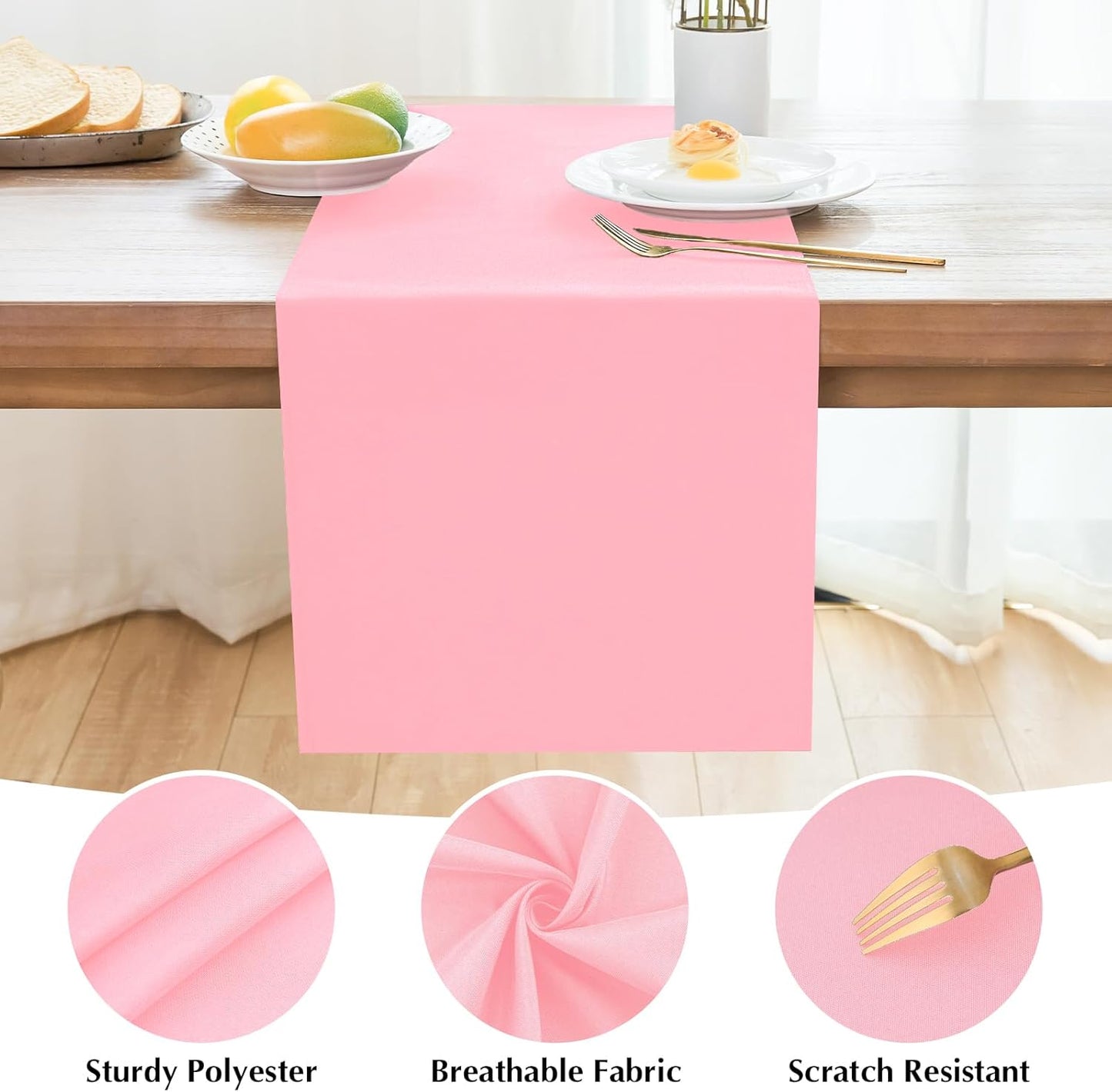 2 Pack Pink Table Runner 12 x 60 Inch Solid Color Farmhouse Runners Coffee Table Dresser for Daily Party Home Decoration