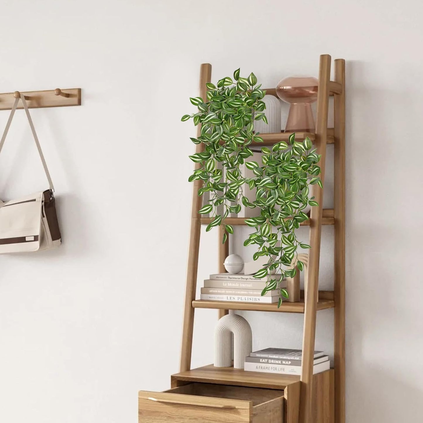 DILATATA Fake Hanging Plants Artificial Hanging Plants 22" Faux Wandering Jew Hanging Leaves Plants for Wall Shelf Home Indoor Outdoor Decor - 5 Pack