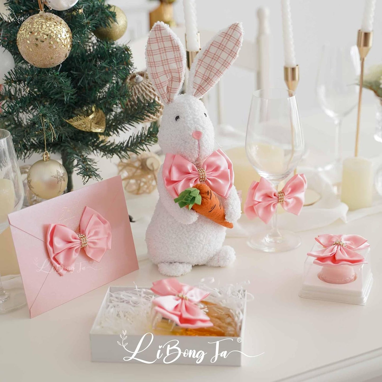 Pink Ribbon Bow 4'' Premade Pink Satin Bow, Gift Bows with Rhinestone, Wrapping Bows for Presents, Greeting Cards, Treat Bags, Wine Bottles, Pink Valentines Bows for Gift Wrapping-12 Counts