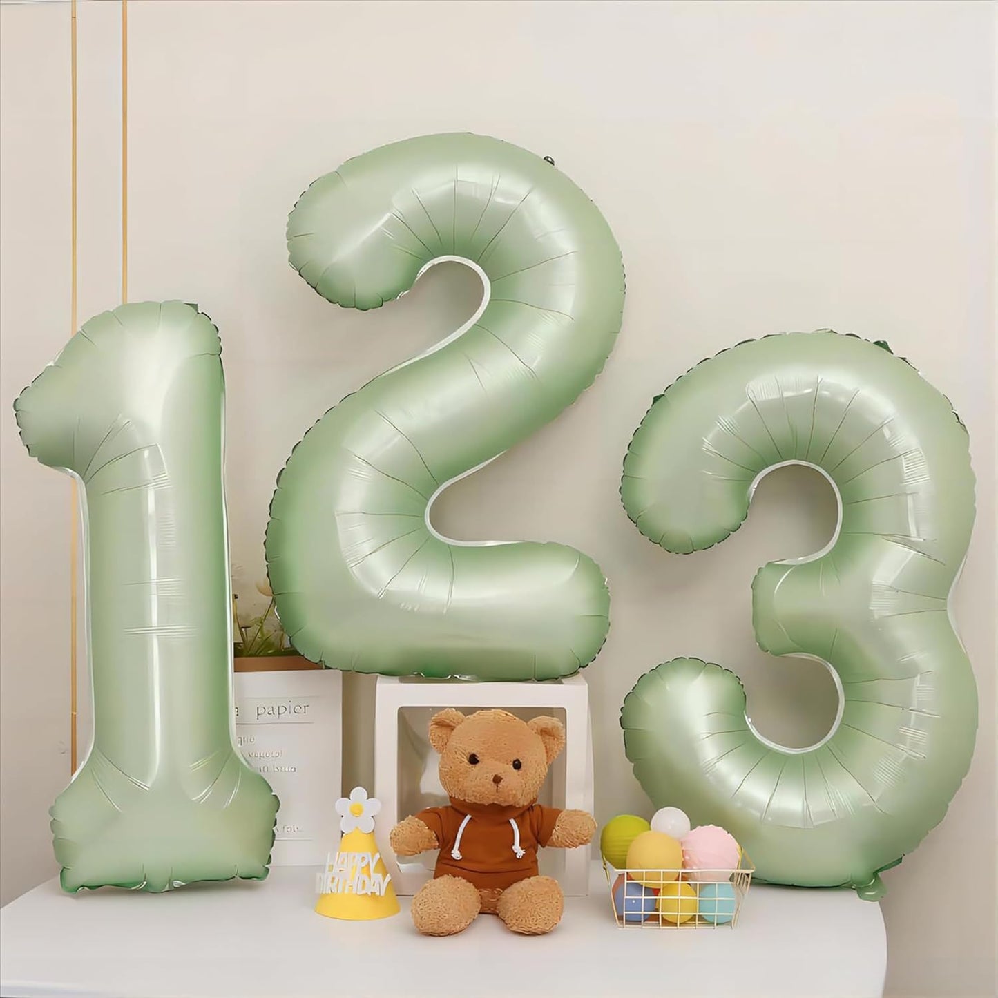 40 Balloon Number 2 Olive Green, Large Foil Number Balloons Set 0-9, Olive Green 2 Helium Balloons for Girls Boys 2nd 12th 20th Birthday Anniversary Graduation Jungle Safari Party Decoration Supplies