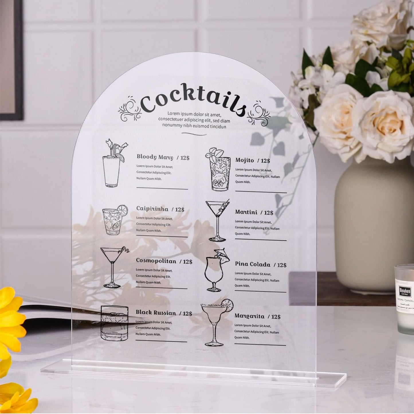 UNIQOOO 10 Pack Acrylic 8x10 Clear Arch Table Sign for Wedding with Holders, 1/8 in Thick, DIY Blank Arch Sign Sheet Perfect for Decoration, Party,Anniversary, Event, Stand Included