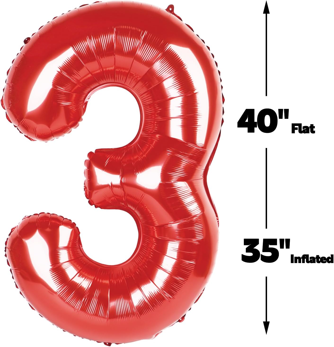 40 Inch Red 3 Large Number Balloon, 3 13 23 30 33 36 38 Red Birthday Party Decorations, Number Three Foil Balloons for Anniversary Party Graduations Celebration Supplies