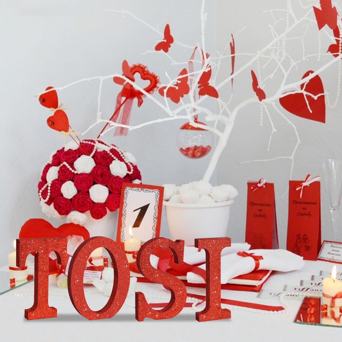 TONIFUL 8 Inch Red Glitter Letter S Table Centerpiece A-Z Red Birthday Party Decorations,Red Alphabet S for Birthday,Chrismas,Graduation,Bridal Shower,Wedding,Anniversary Party Supplies