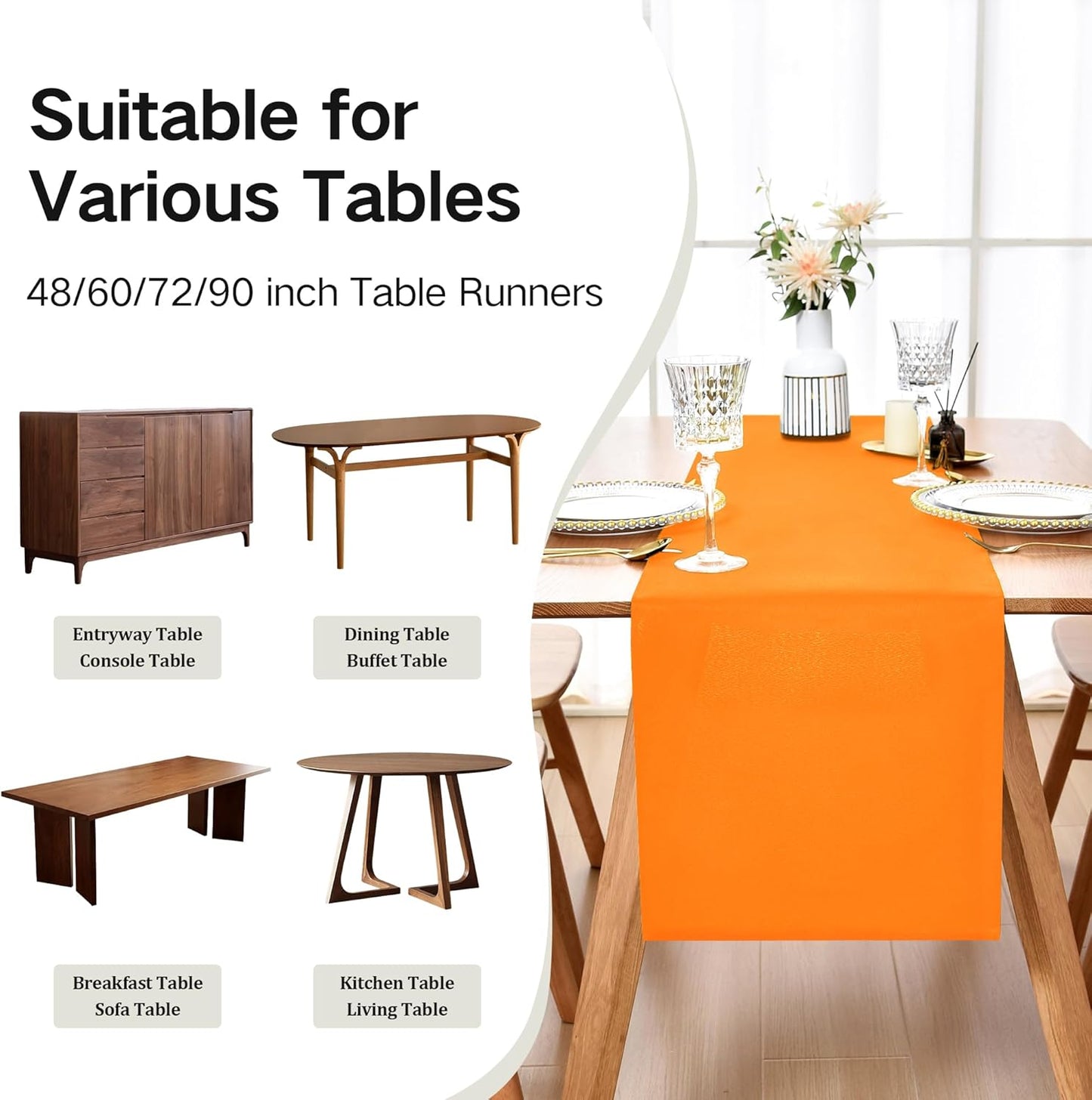 Farmhouse Orange Table Runner Dining Table Runners 72 Inches Long Coffee Table Runner for Dresser Living Room Bedroom Holiday Party Banquet 12X72 Inch