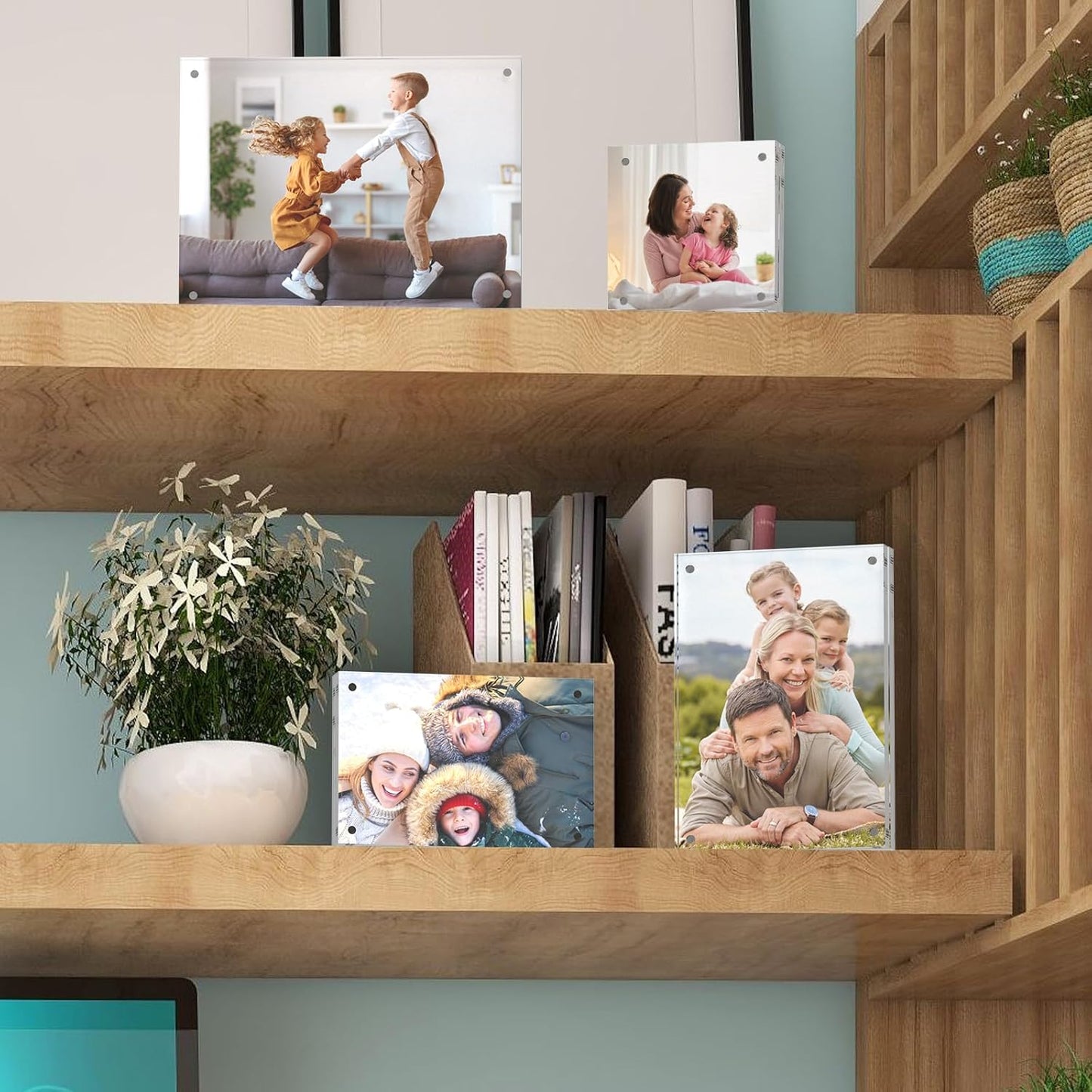 4x4 Acrylic Picture Frames, 20mm Thick Clear Frameless Magnetic Photo Frames, Double Sided Transparent Square Frame Gift for Desktop Display(3 Pack)