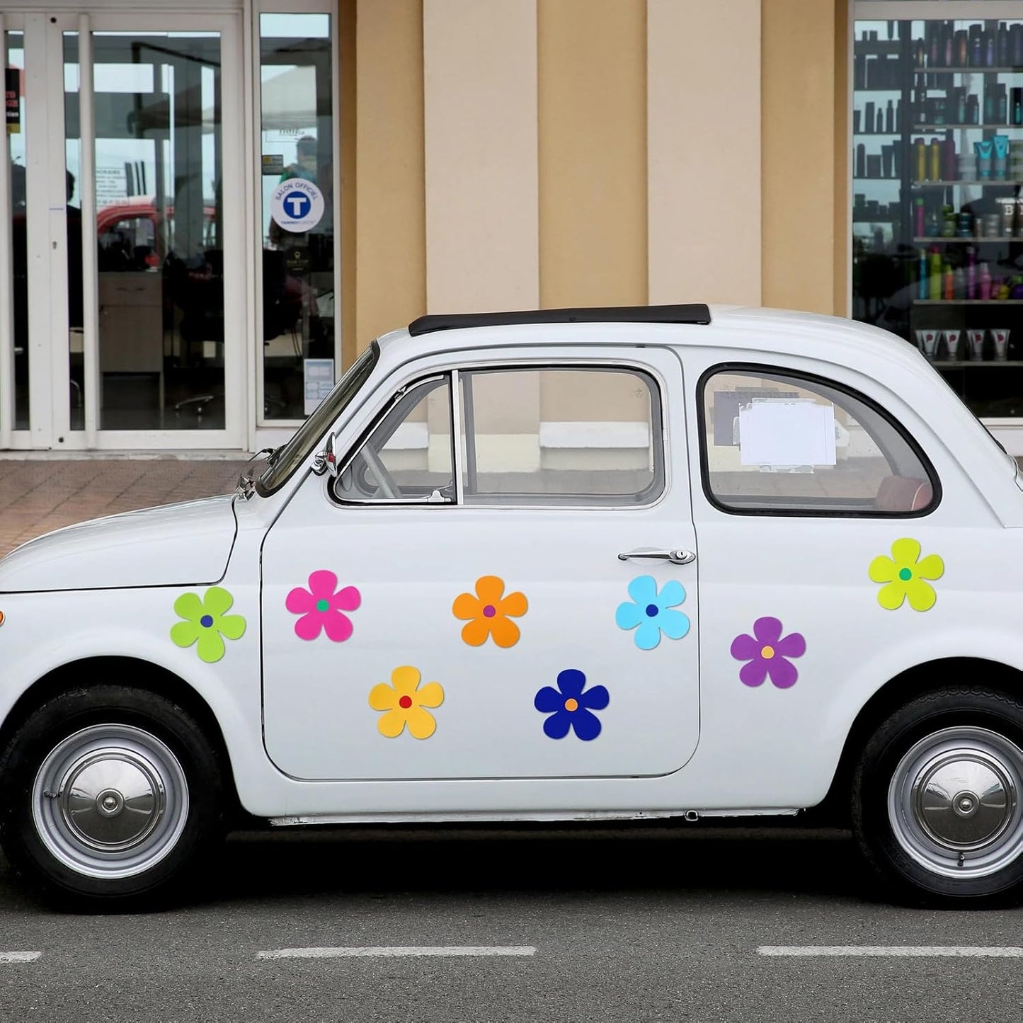 Kingdder 48 Pieces Retro Flower Car Magnets Decorations Refrigerator Decals 60s Multicolor Flower Cutout Magnets for Car Home Door Garage Refrigerator Window Mailbox