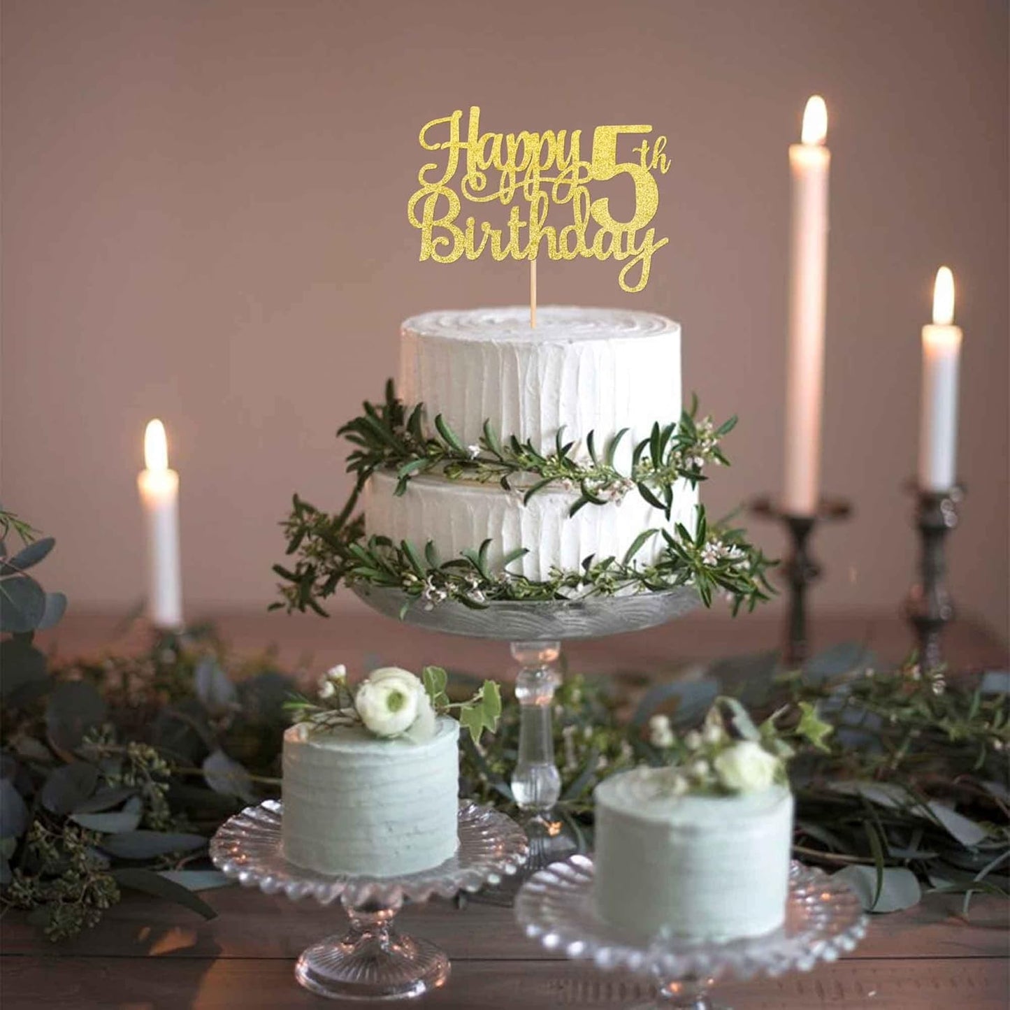 1 PCS Happy 5th Birthday Cake Topper - Gold Glitter Cheers to 5 Years - Fabulous Cake Decoration for 5th Birthday Theme Party