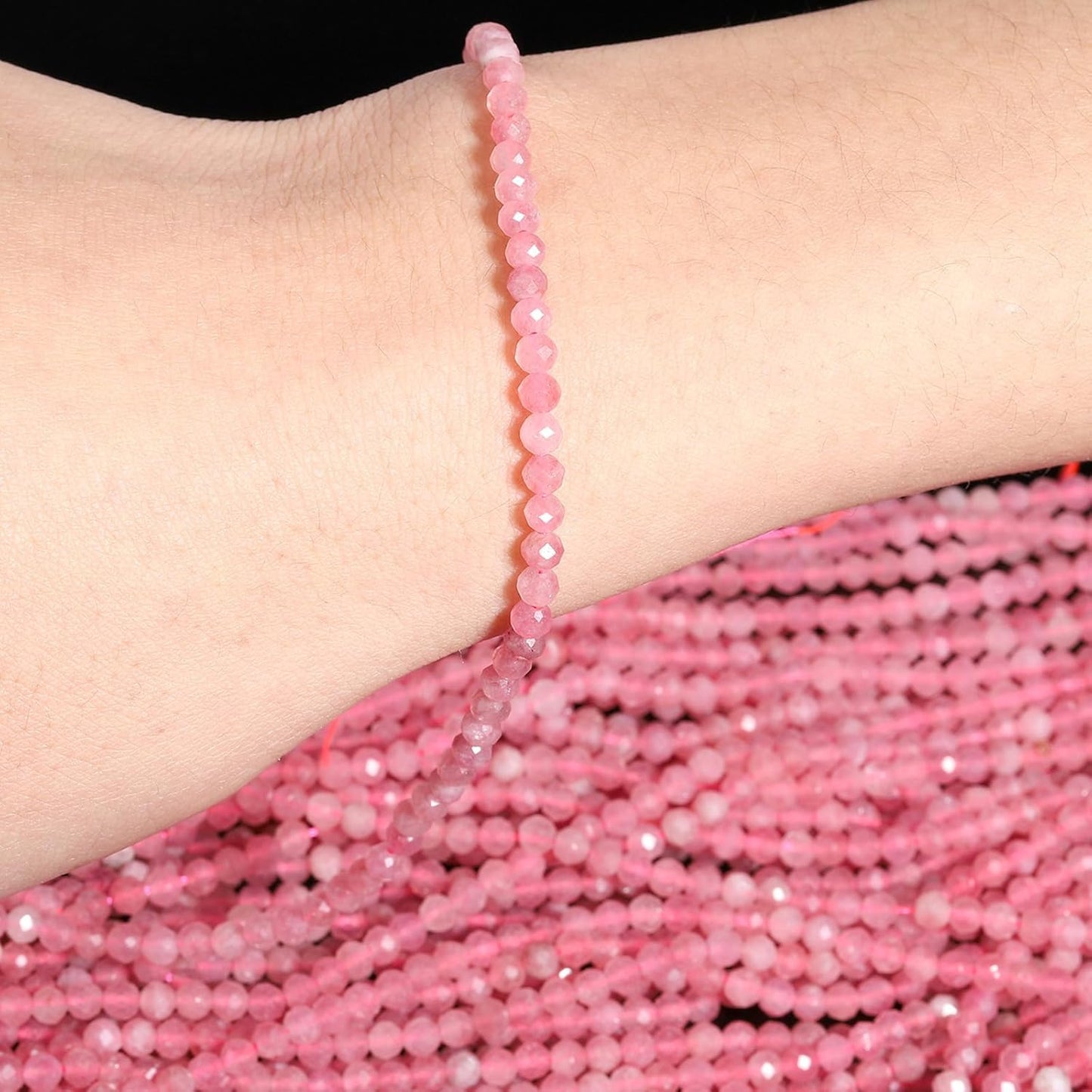 Song Xi 120pcs 3mm Natural Pink Tourmaline Gemstone Beads Faceted Round Loose Stone Beads for Jewelry Making