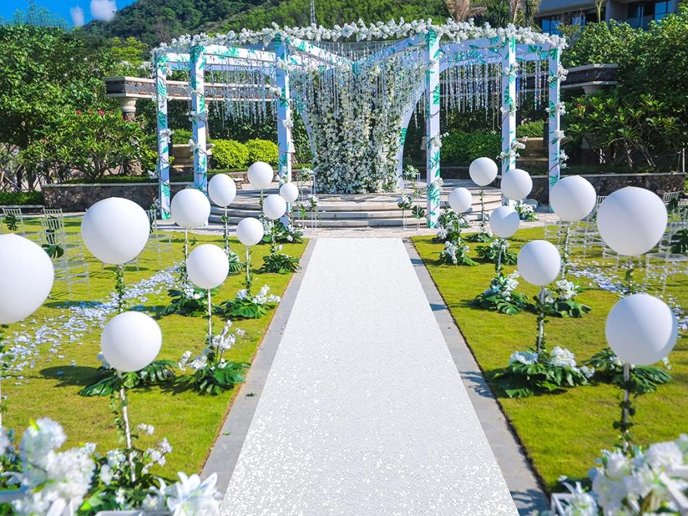 ShinyBeauty White Sequin Sparkle Wedding Aisle Runner 3FTx15FT Elegant Bridal Carpet for Indoor & Outdoor Ceremonies, Reusable Decor