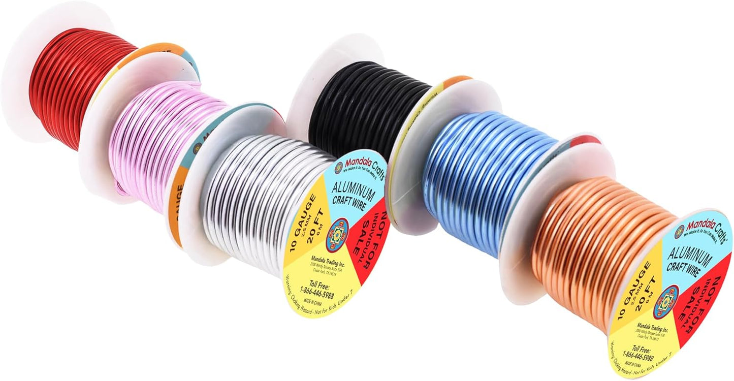 Mandala Crafts 10 Gauge Anodized Aluminum Craft Wire for Jewelry Making - 120 FT Colored Flexible Silver Copper Black Pink Ice Blue Red Wire - Bendable for Bonsai Armature Crafting Sculpting