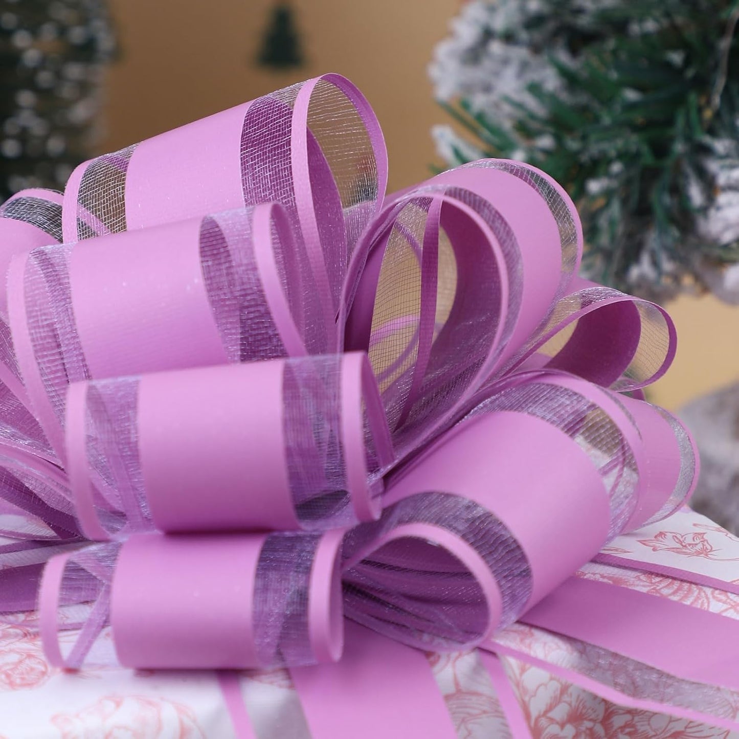 6Pcs 6inch Pull Bow Gift Wrapping,Pull Bow For Gift Basket, Gift Bag Box Wrapping Decor, Valentines Day, Birthday, Anniversary, Wedding, Flower Packaging (Purple)