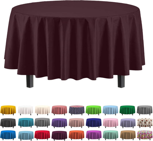 Exquisite 12-Pack Premium Plastic 84-Inch Round Tablecloth - Brown