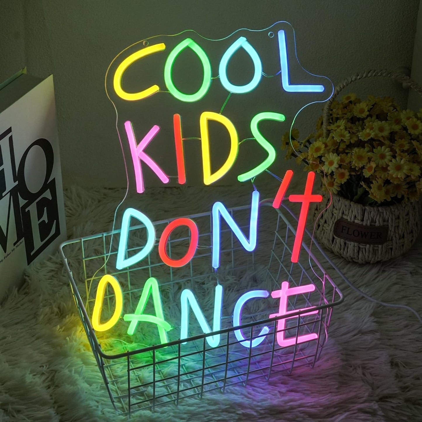 Cool Kids Don't Dance Neon Sign for Wall Decor, Cool Kids Letter Neon Light Wall Art, Dimmable Colorful Classroom LED Light Up Sign for Bedroom, Library, Classroom, Bookstore