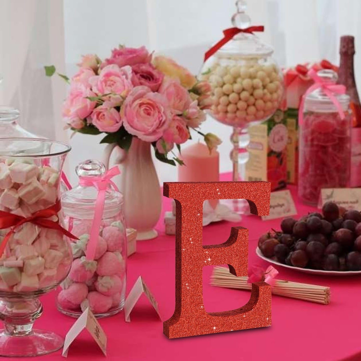 TONIFUL 8 Inch Red Glitter Letter E Table Centerpiece A-Z Red Birthday Party Decorations,Red Alphabet E for Birthday,Chrismas,Graduation,Bridal Shower,Wedding,Anniversary Party Supplies