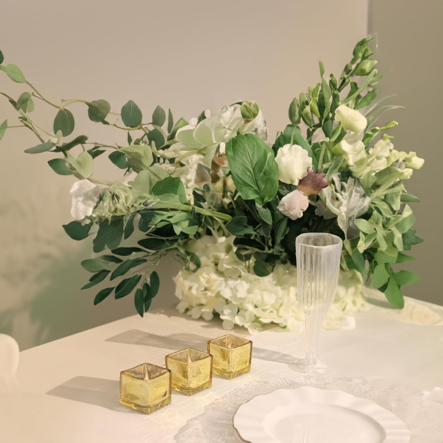 WGV 2 Inch Gold Speckle Square Cube Glass Votive Candle Holder Bulk, Small Tiny Mercury Tea Light 2x2”, 24 Pieces