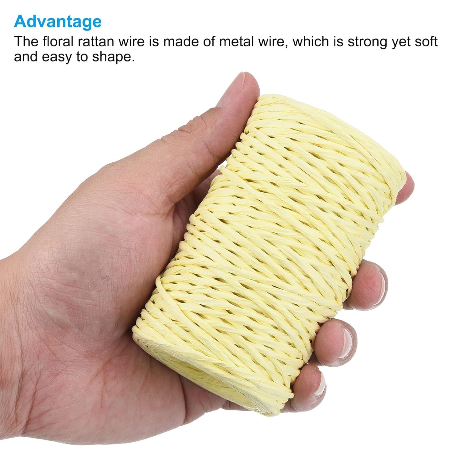 PATIKIL 164 Feet Floral Bind Wire Wrap Twine, 2mm Florist Wire Iron Wire Paper Covered Vine Wrapping Binding Wire for Flower Bouquets, Cream