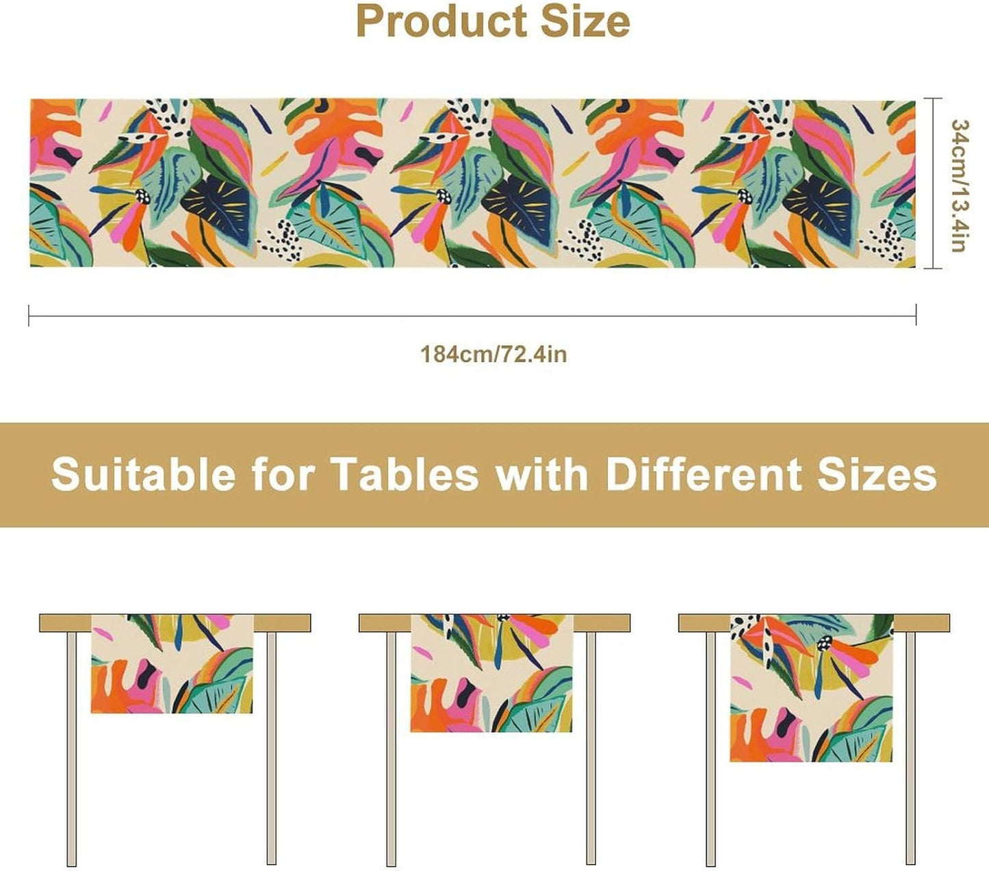 Colorful Flower Table Runner,Abstract Flower Blossom Botanical Pattern Print Tablecloth Burlap for Hotel Indoors Outdoor Dining Room Kitchen Table Decor, 13x70in