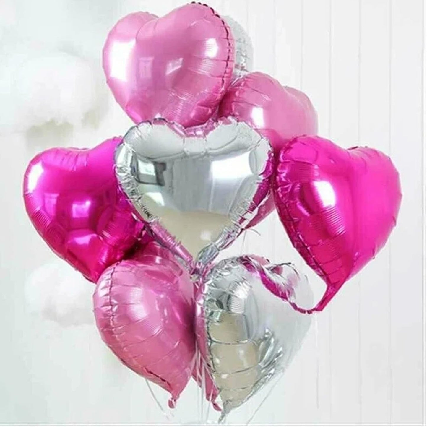 Rose Red Silver Heart Balloons, 18 Inch Light Pink and Silver Heart Shaped Balloon, 12PCS Hot Pink Helium Foil Love Balloons for Birthday Engagement Wedding Valentine Party Decorations