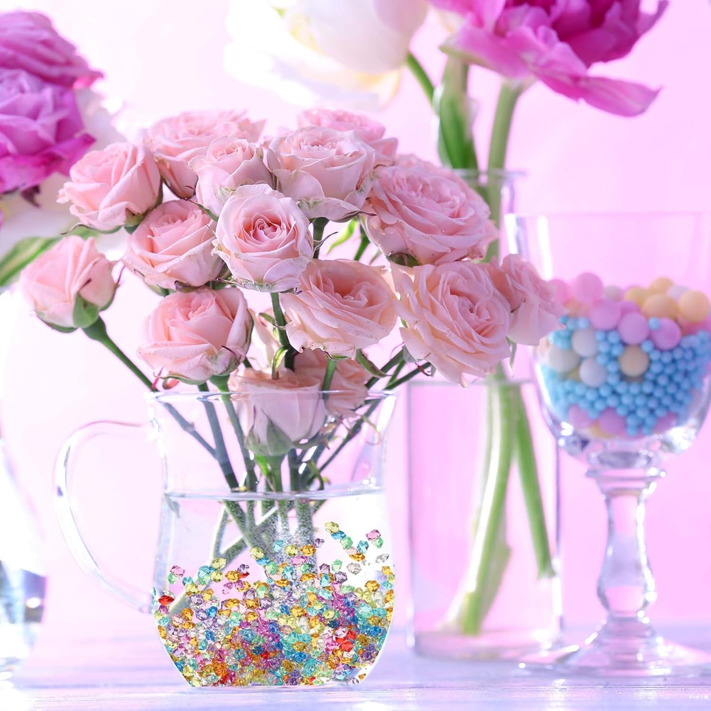 uxcell 1000pcs Fake Ice Rocks, Dazzling Clear Resin Crushed Ice Sparkling Fake Diamonds Gem Stones for Vases Fillers Table Scatter, Theme Party Favors, Red