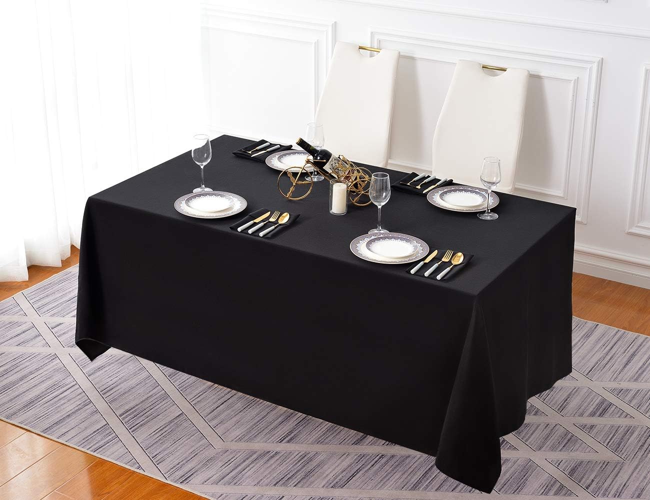 Surmente 2 Pack Black Tablecloth 90 x 132-inch Rectangular Polyester Table Cloth for Weddings, Banquets, or Restaurants