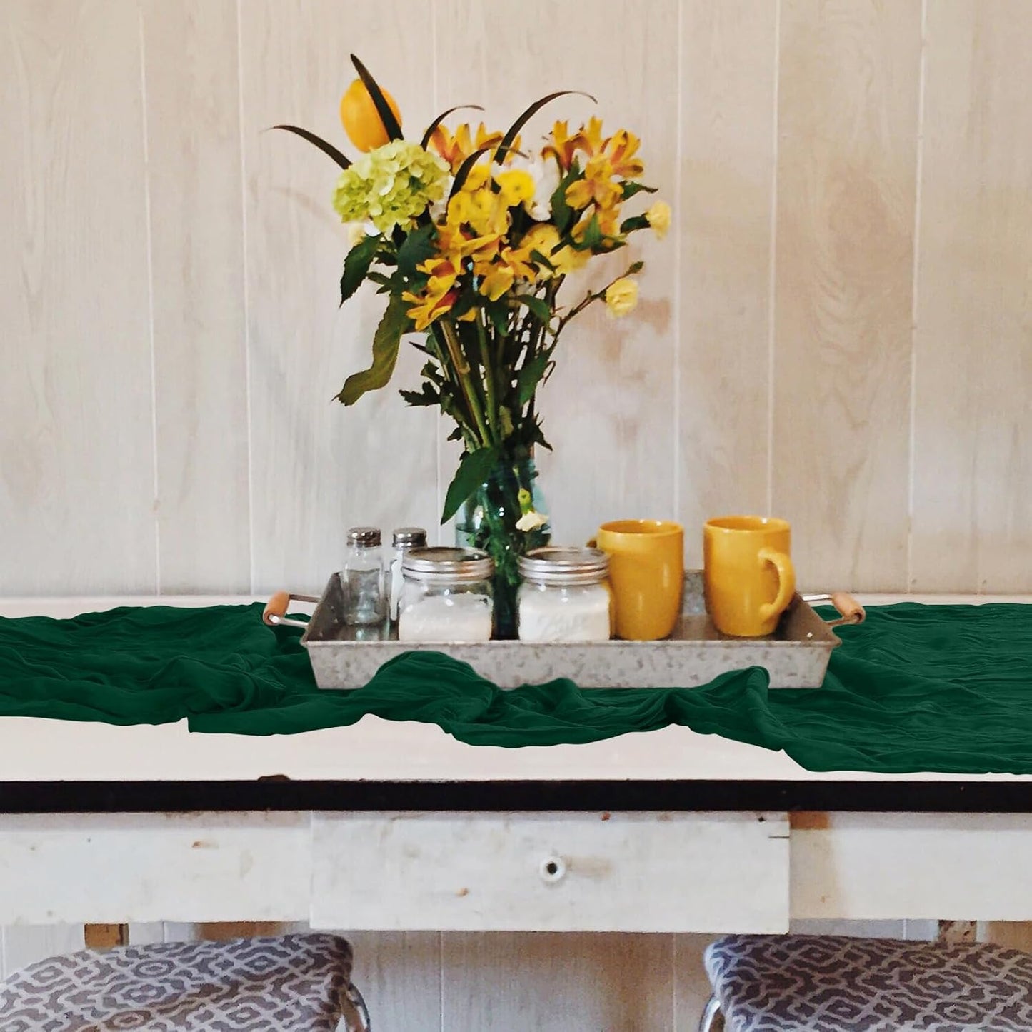 6 Pack Cheesecloth Table Runner 10Ft Christmas Gauze Boho Table Runners for Wedding Decor Bridal Shower Decorations Baby Shower Party(35" x 120")