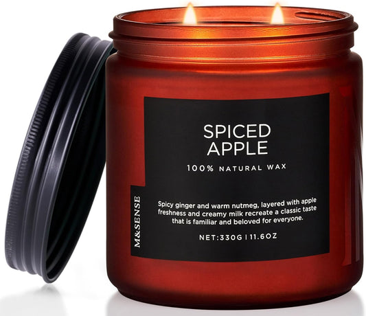 M&SENSE Spiced Apple 2 Wick Fall Scented Candle, 11.6oz Natural Soy Wax Candle for Autumn Decor, Up to 70 Hours Burn Time, Strong Fall Scented Candle Gift for Christmas Holiday Celebration