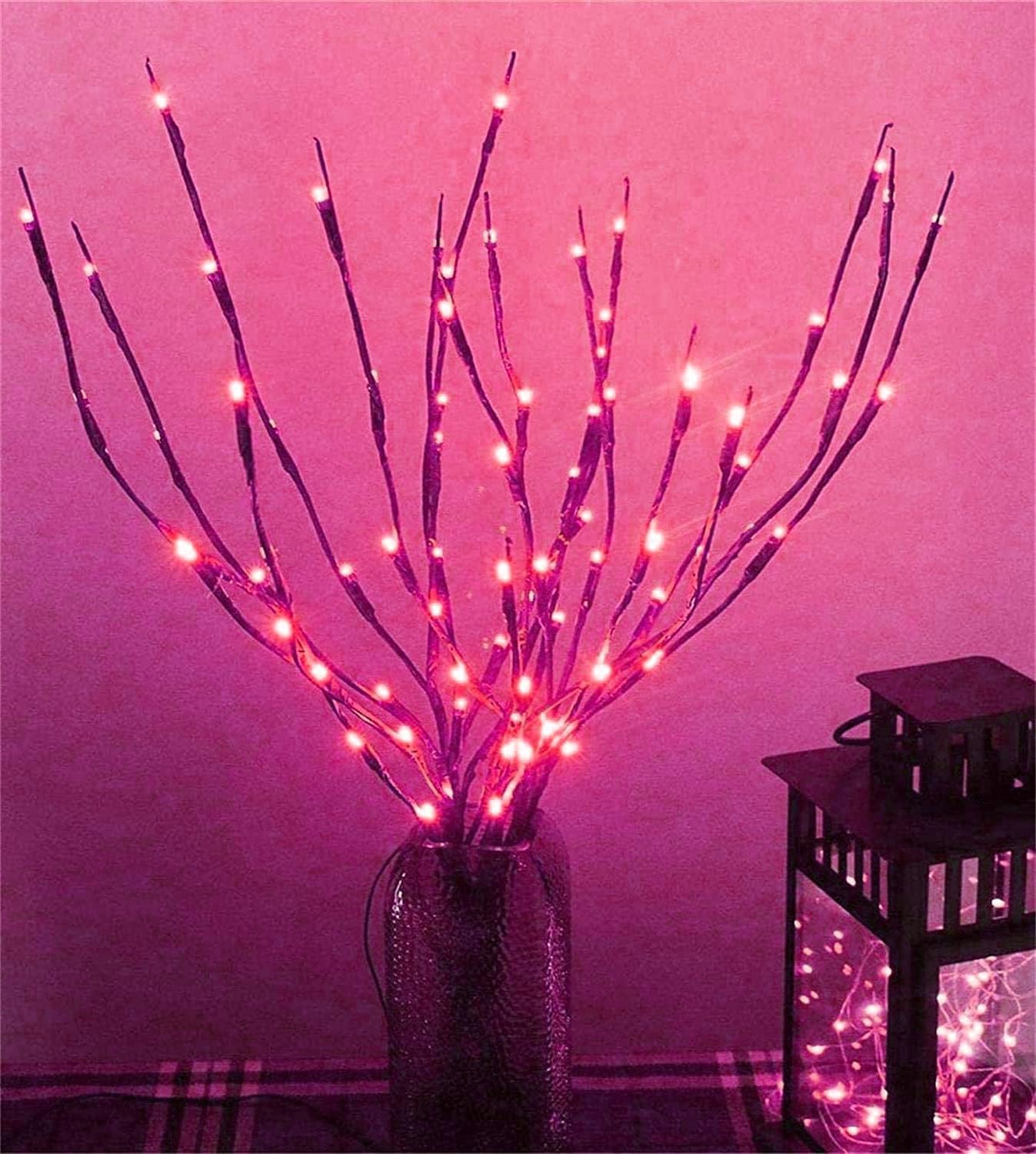 MENCH Branch Lights,6 Pcs Twig Light USB&Battery Powered 8 Flashing Modes by Remote Control.Branch Lights for Indoor, Light Up Decorations for Halloween Day and Christmas,Pink