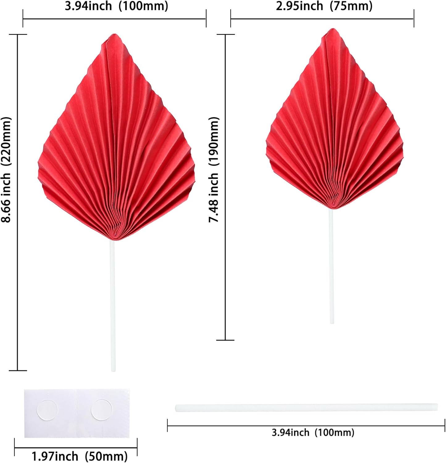 Ephlyn 6Pcs Paper Palm Fan Cake Topper Palm Leaf Fan Cake Pick Palm Spear Leaf DIY Cake Decorations for Bakeware Baby Shower Wedding Bridal Shower Birthday Anniversary Party Red