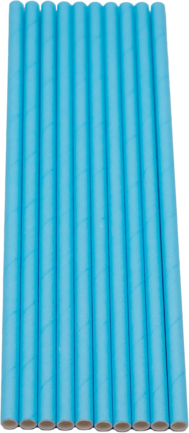 Pack of 300 Pastel Blue Biodegradable 4-Ply Paper Drinking Straws (Compostable, Non-toxic, BPA-free)