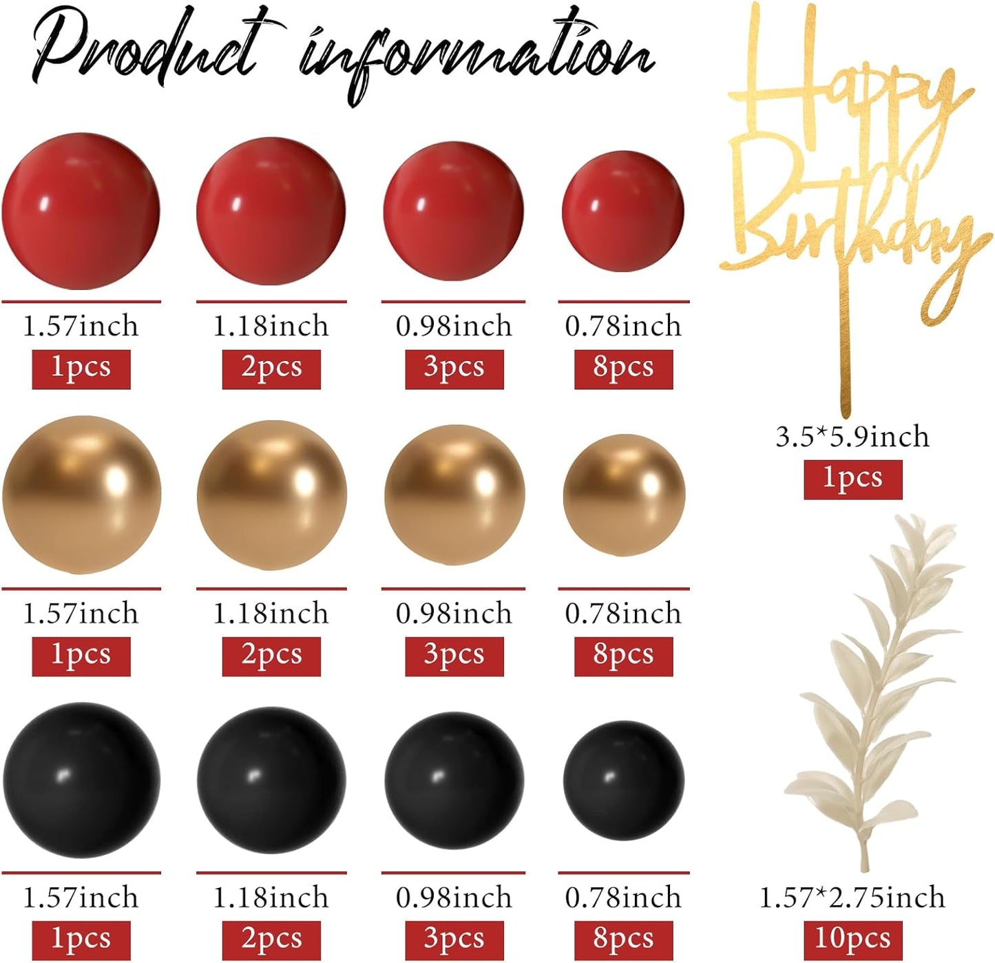 MIAHART Ball Cake Toppers Boho Grass Cake Topper Ball Cake Insert Decoration for Birthday Wedding Baby Shower Party Decorations Boho Themed Party Supplies (Red,black,gold)